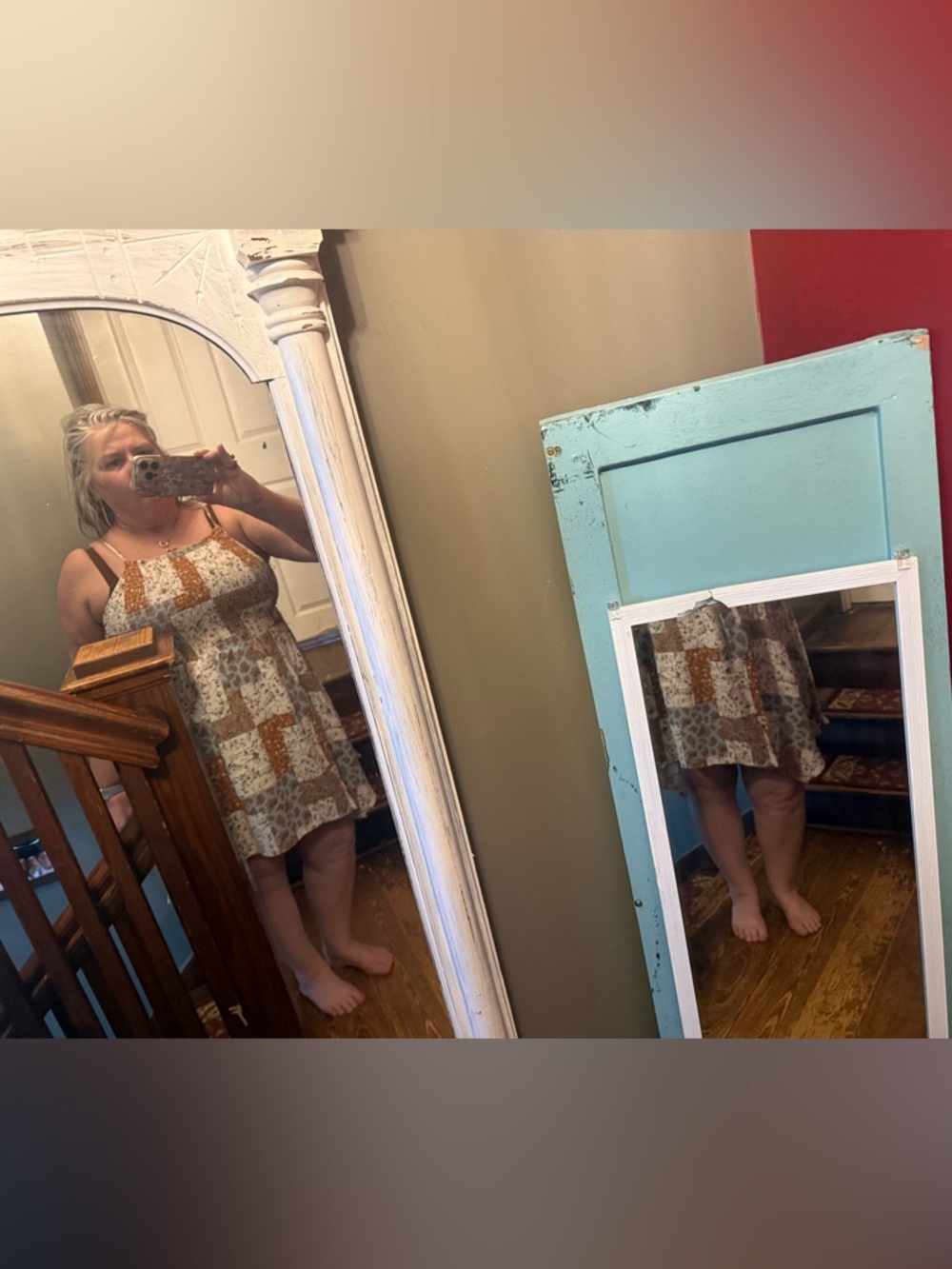 Asymmetrical Patchwork Sundress in Cream and Brown -New-Boutique - Picture 6 of 7